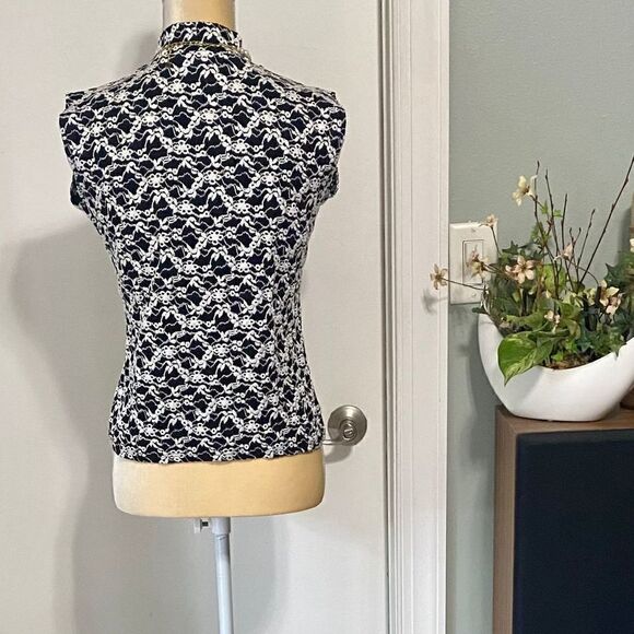 NICOLA Black White M/L Sleeveless Embroidered Look Mock Neck Top Y2K - Picture 4 of 9